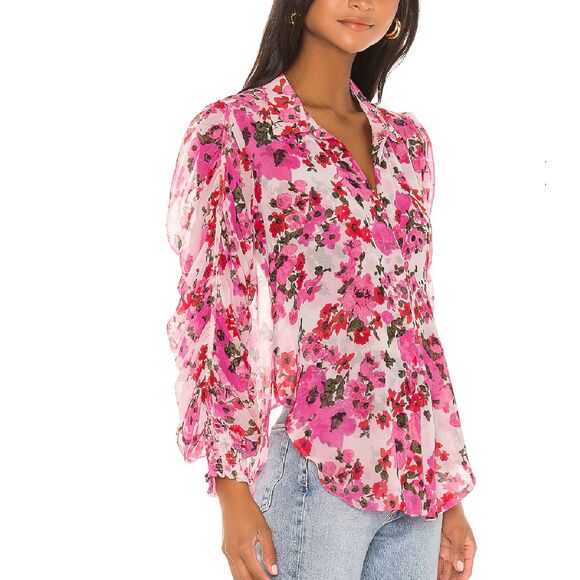 MISA LOS ANGELES Joanne Floral Ruched Sleeve Blouse‎ Sz XS - Picture 1 of 6